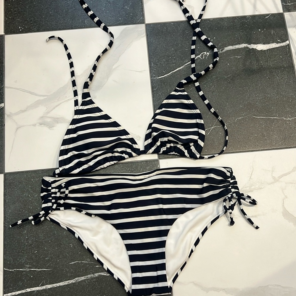 Gap Navy/White Striped Bikini M (top) L (bottoms)